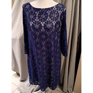 Jessica Howard Dress Blue Lace Over Tan Lining Sz 16 Feminine Spring